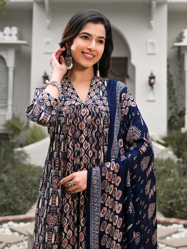 Stunning navy printed kurti set