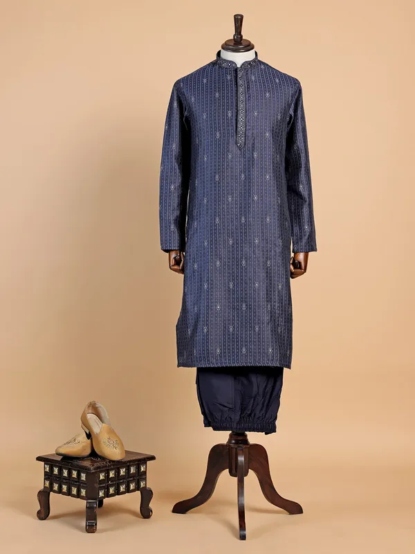 Stunning navy silk  Men Kurta pajama for festive