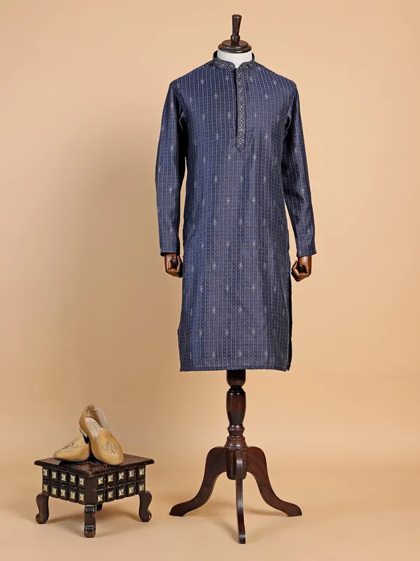 Stunning navy silk  Men Kurta pajama for festive