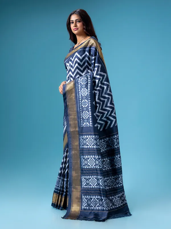 Stunning navy silk printed saree