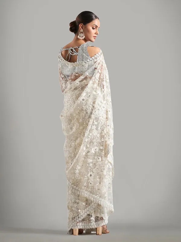 Stunning net white saree