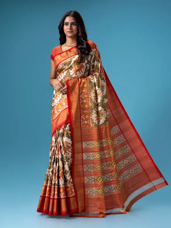 Stunning off white patola printed saree