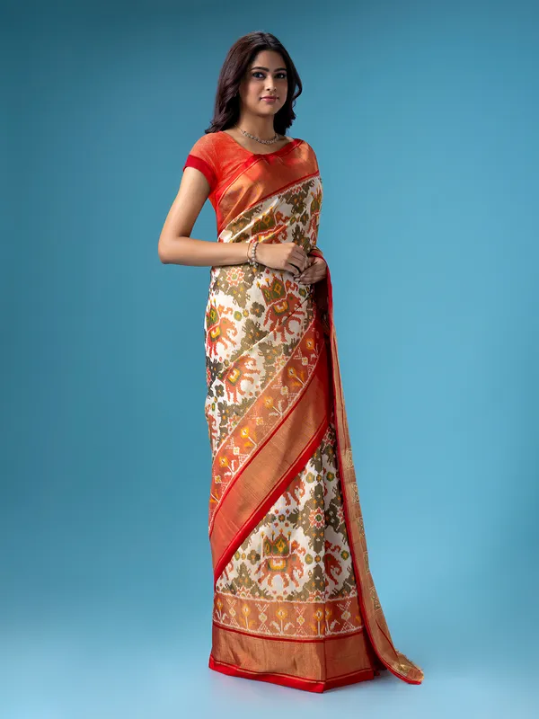 Stunning off white patola printed saree