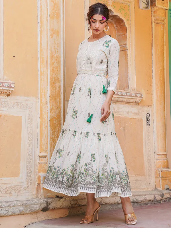 Stunning off white printed cotton kurti