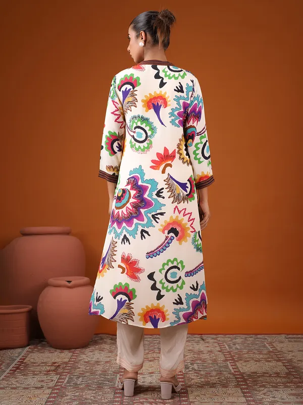 Stunning off-white satin kurti set