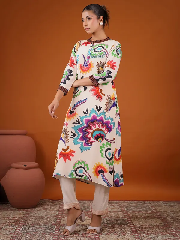 Stunning off-white satin kurti set
