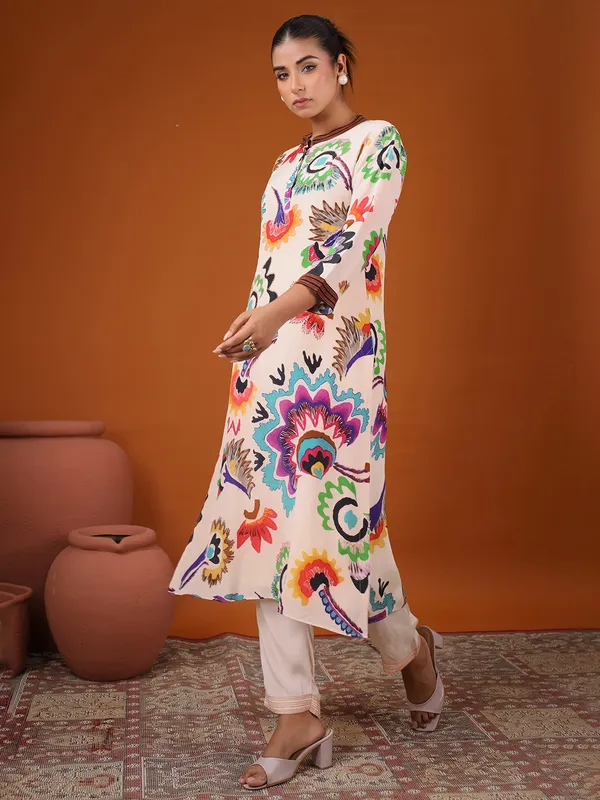 Stunning off-white satin kurti set