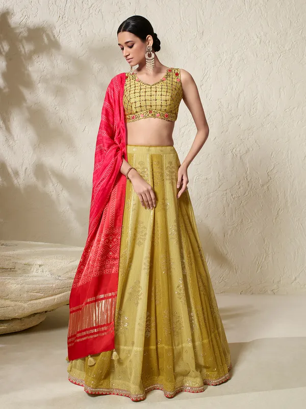 Stunning olive georgette lehenga choli