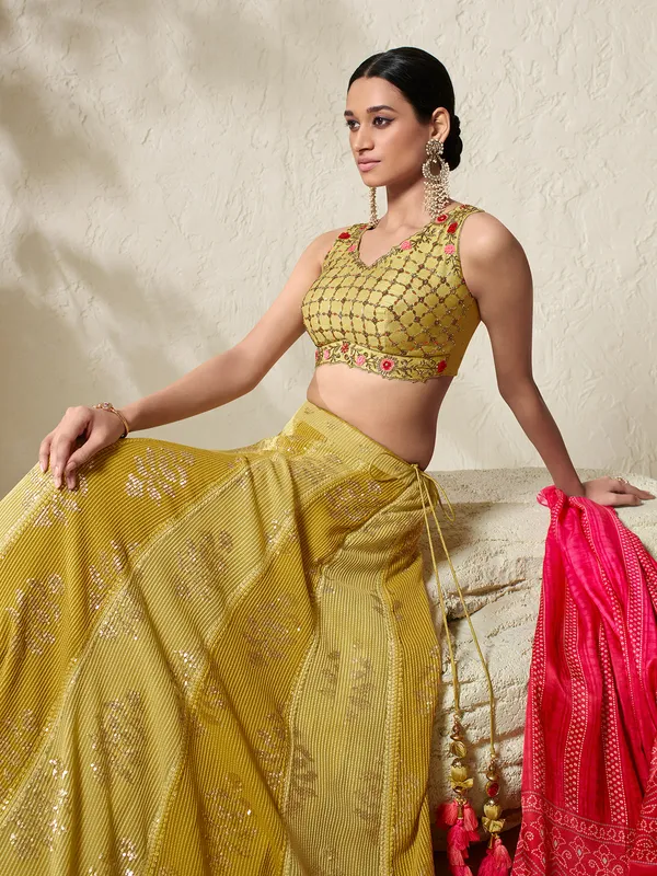 Stunning olive georgette lehenga choli