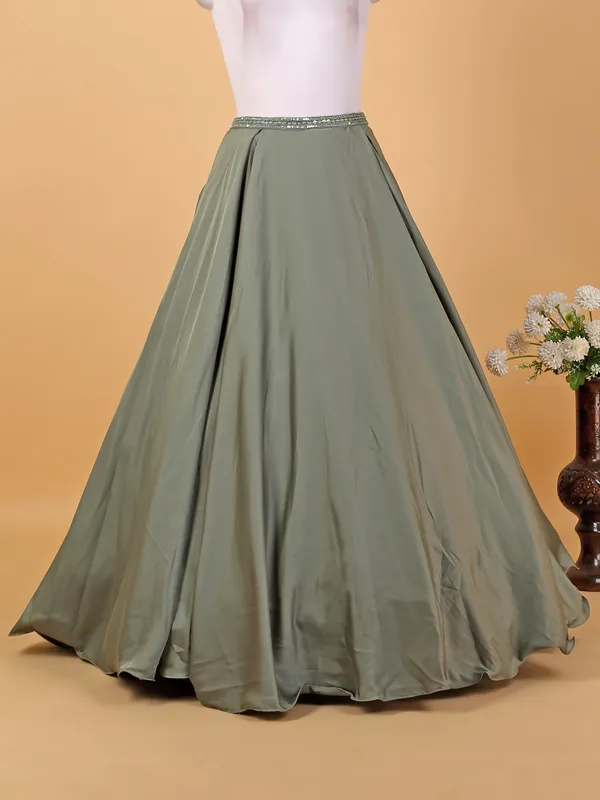 Stunning olive satin silk lehenga choli