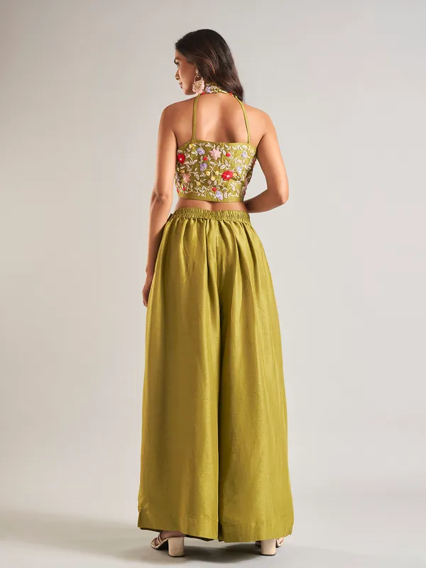 Stunning olive silk palazzo salwar suit