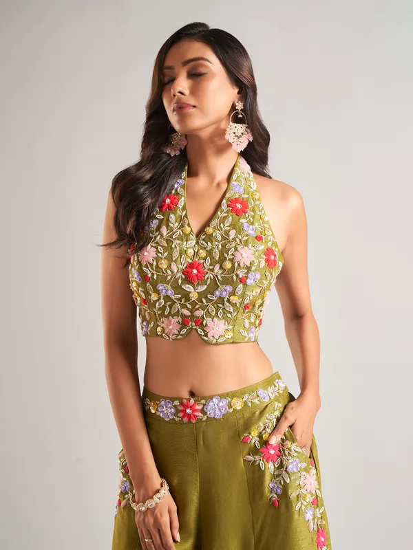 Stunning olive silk palazzo salwar suit
