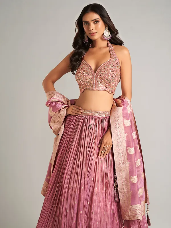 Stunning onion pink laycra lahenga choli