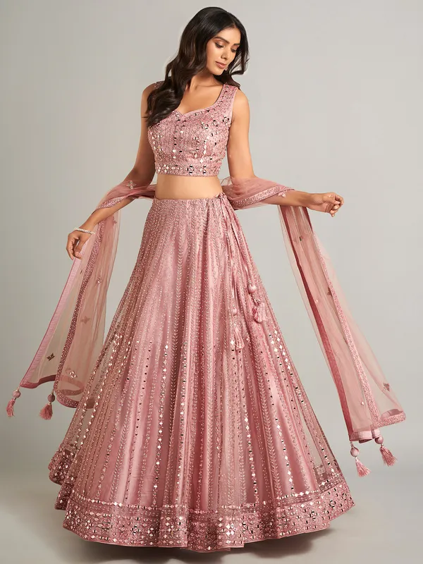 Stunning onion pink net lahenga choli