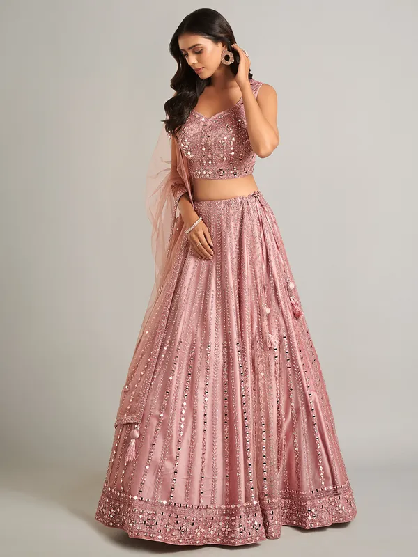 Stunning onion pink net lahenga choli