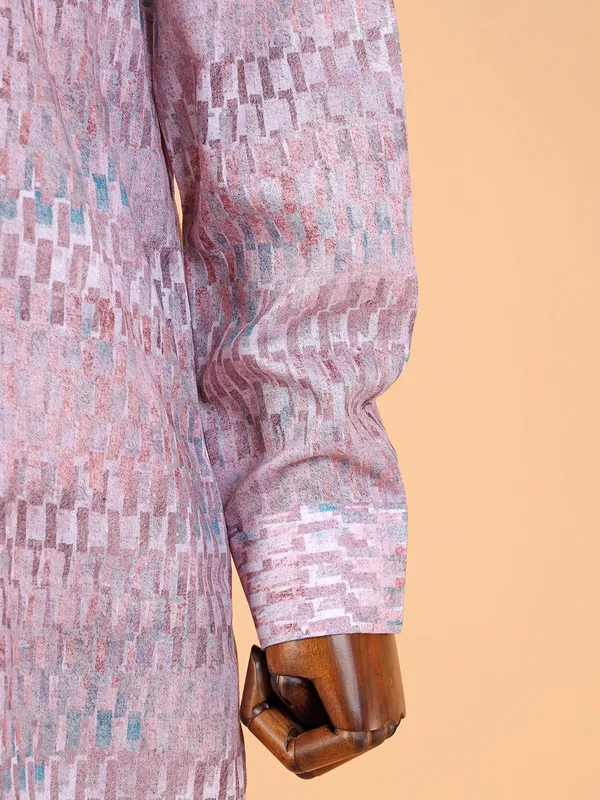 Stunning onion pink printed  Men Kurta pajama