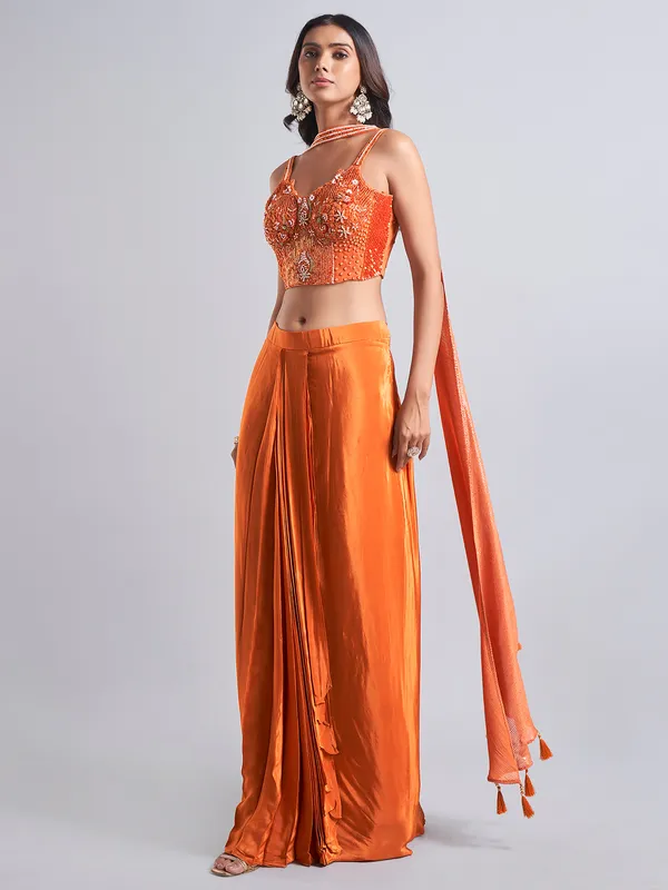 Stunning orange lehenga choli with dupatta