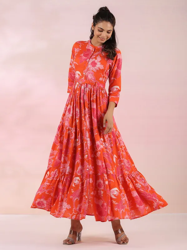 Stunning orange printed long kurti