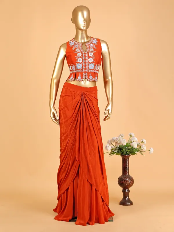 Stunning orange silk designer palazzo suit