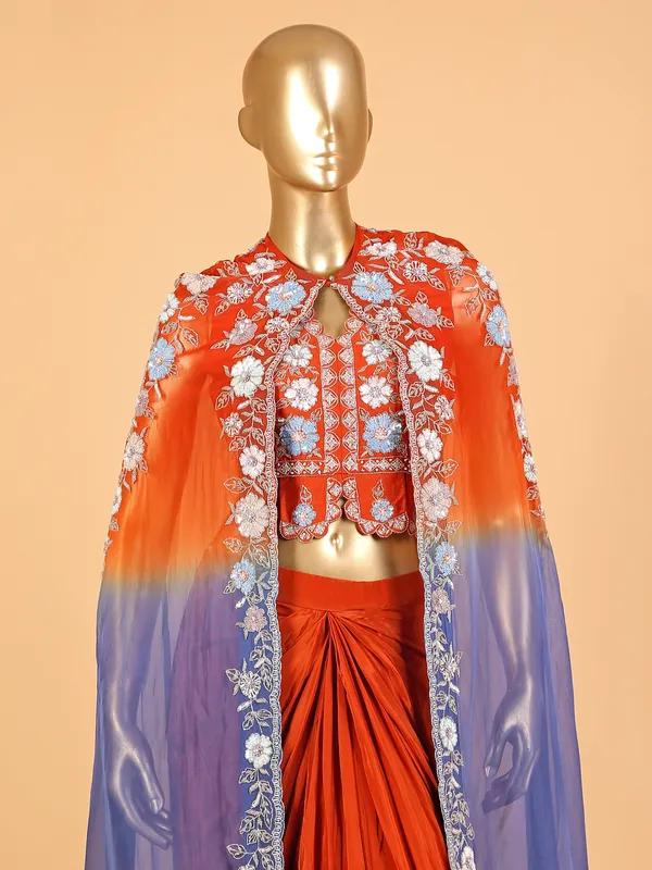 Stunning orange silk designer palazzo suit