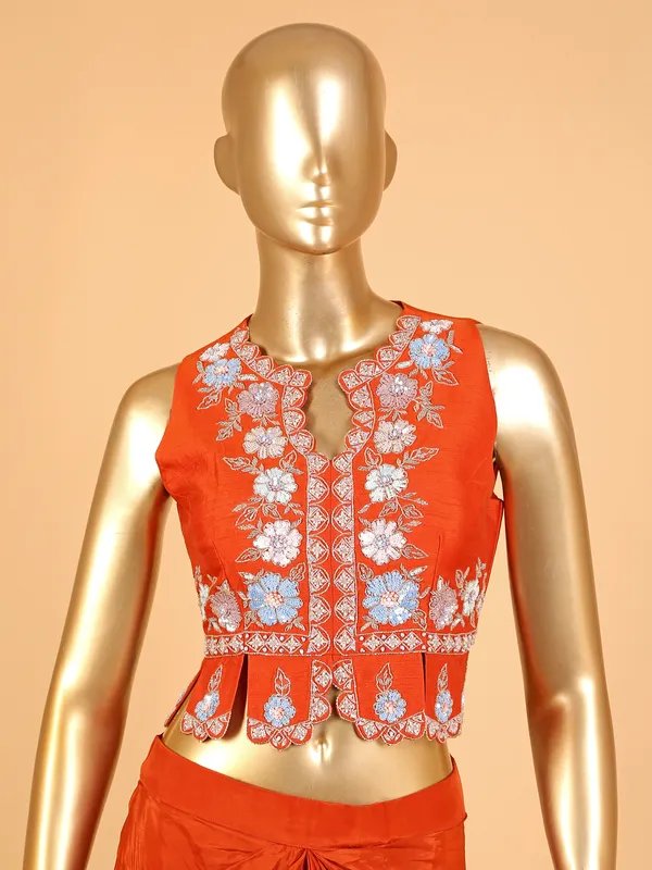 Stunning orange silk designer palazzo suit