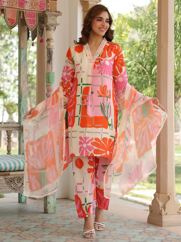 Stunning orange silk kurti set