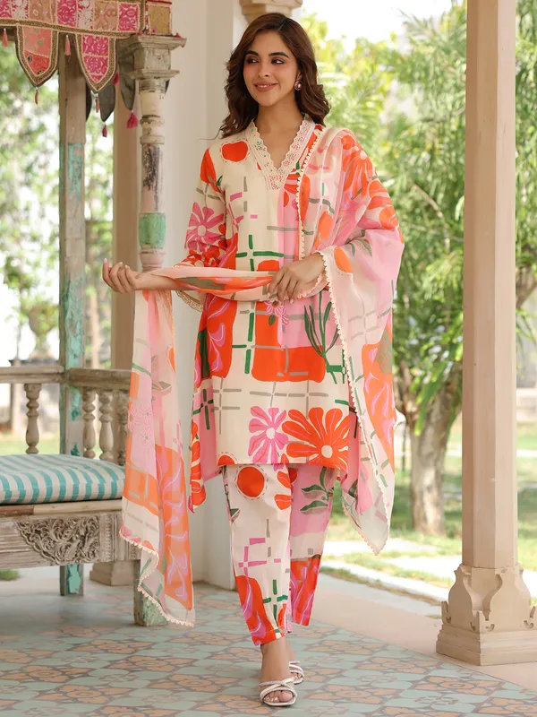 Stunning orange silk kurti set