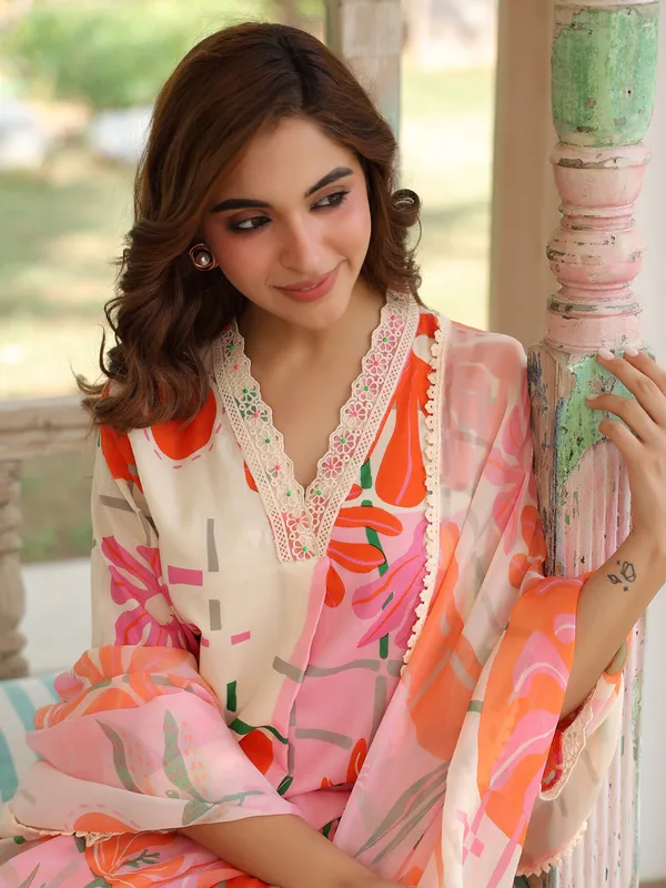 Stunning orange silk kurti set