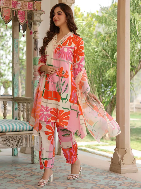 Stunning orange silk kurti set