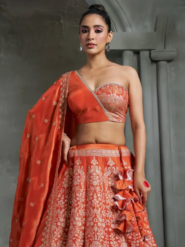 Stunning orange silk lahenga choli