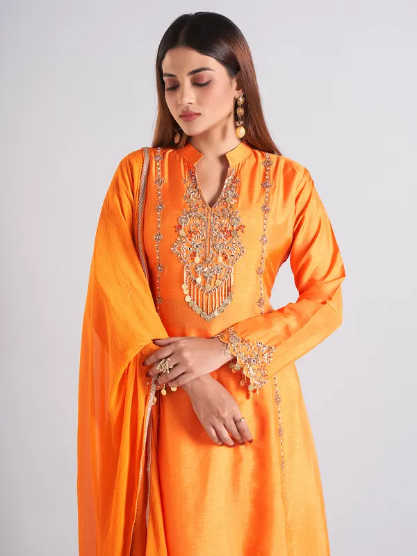 Stunning orange silk salwar suit for wedding