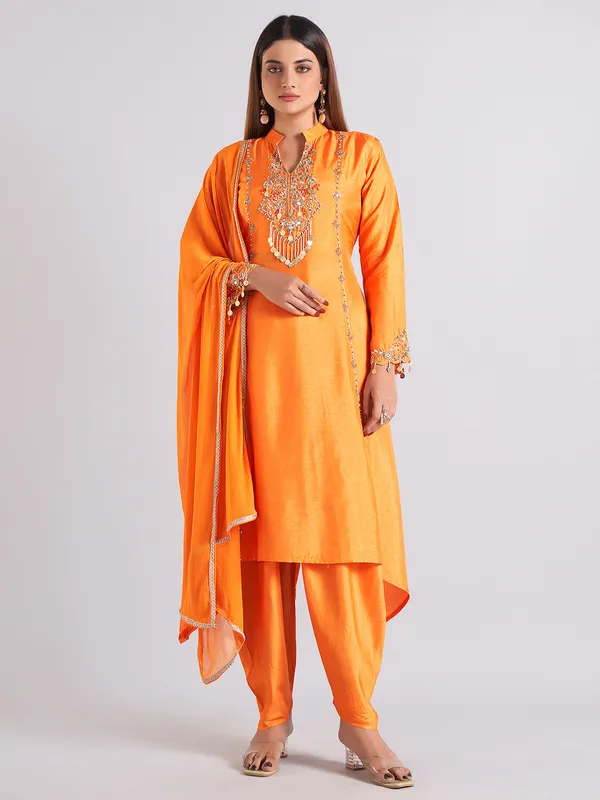 Stunning orange silk salwar suit for wedding