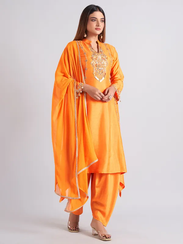 Stunning orange silk salwar suit for wedding