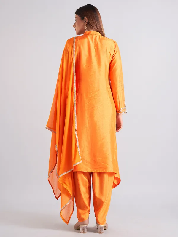 Stunning orange silk salwar suit for wedding