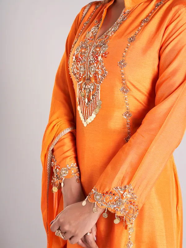 Stunning orange silk salwar suit for wedding