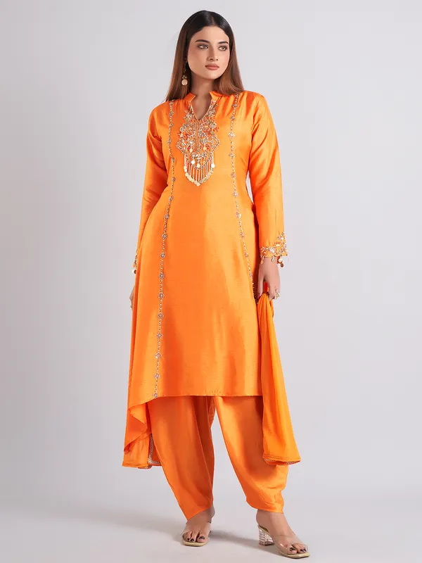 Stunning orange silk salwar suit for wedding