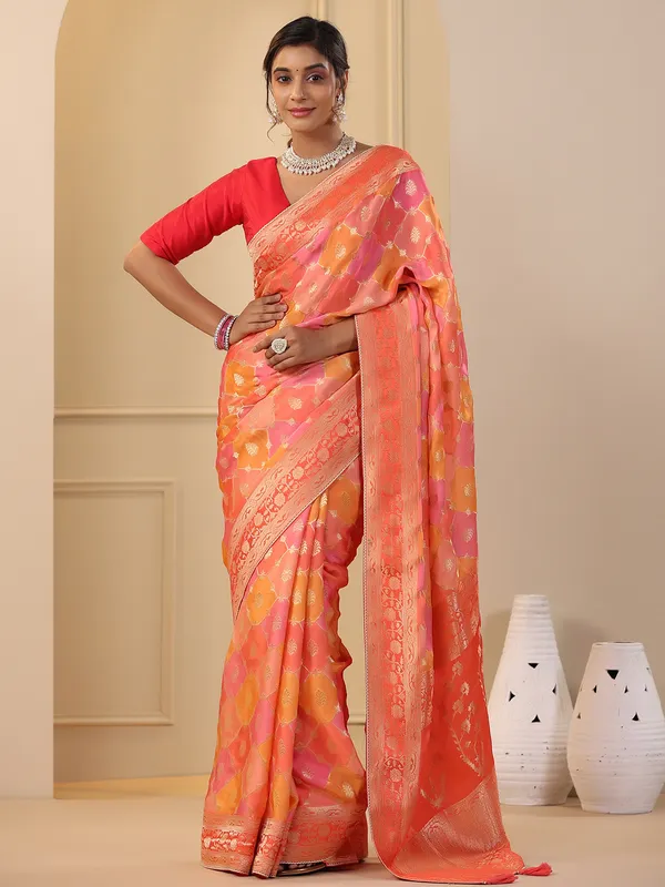 Stunning orange silk saree