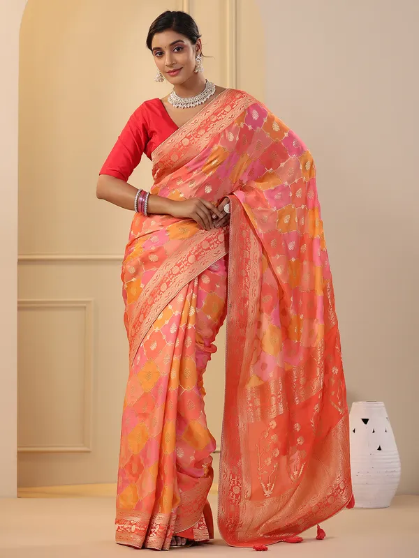 Stunning orange silk saree