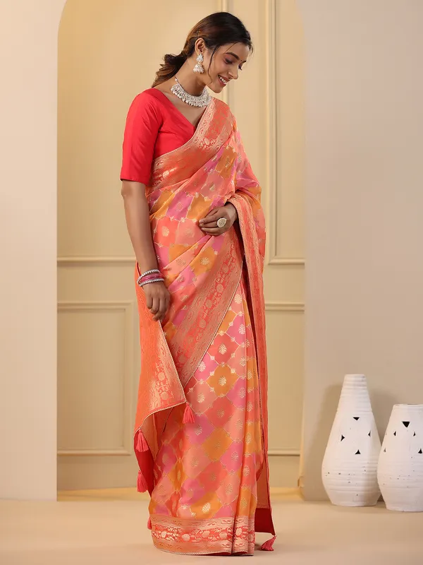 Stunning orange silk saree