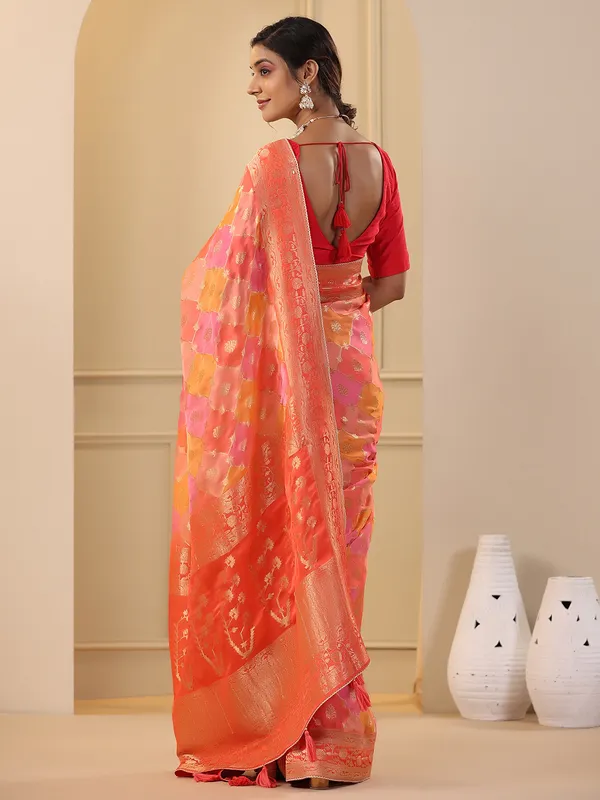 Stunning orange silk saree