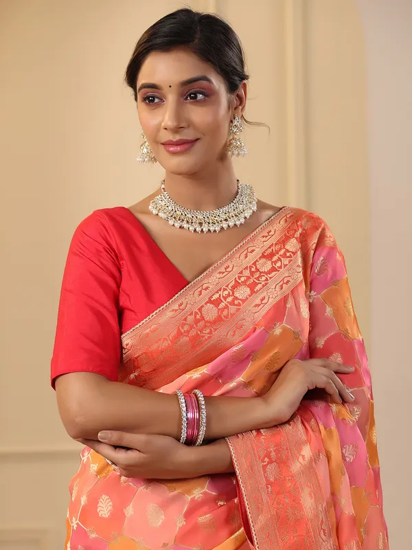 Stunning orange silk saree