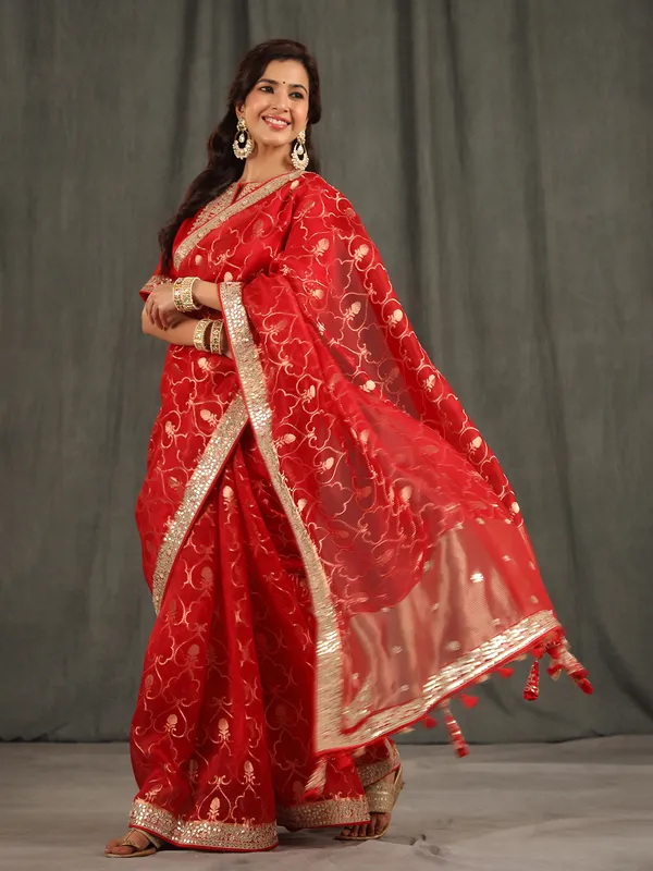 Stunning organza red saree