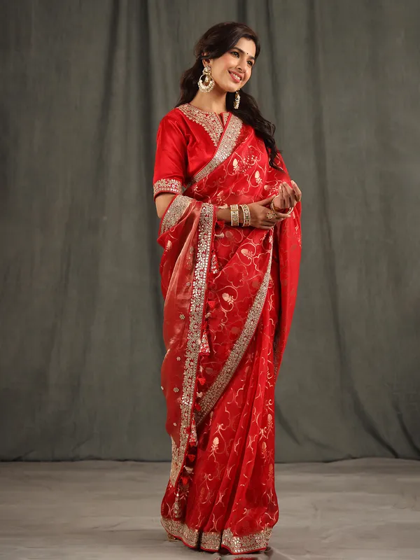 Stunning organza red saree
