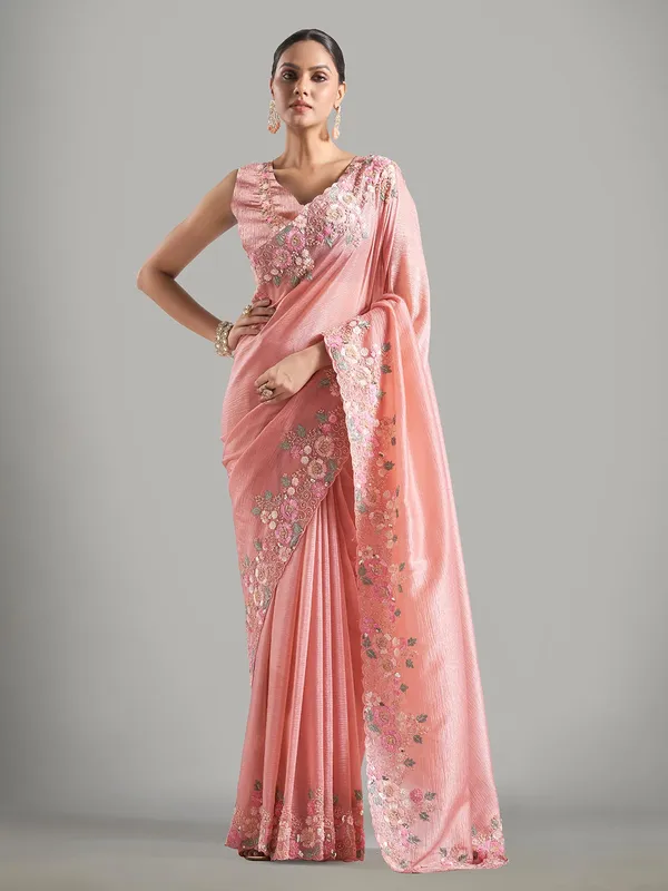Stunning peach chiffon saree