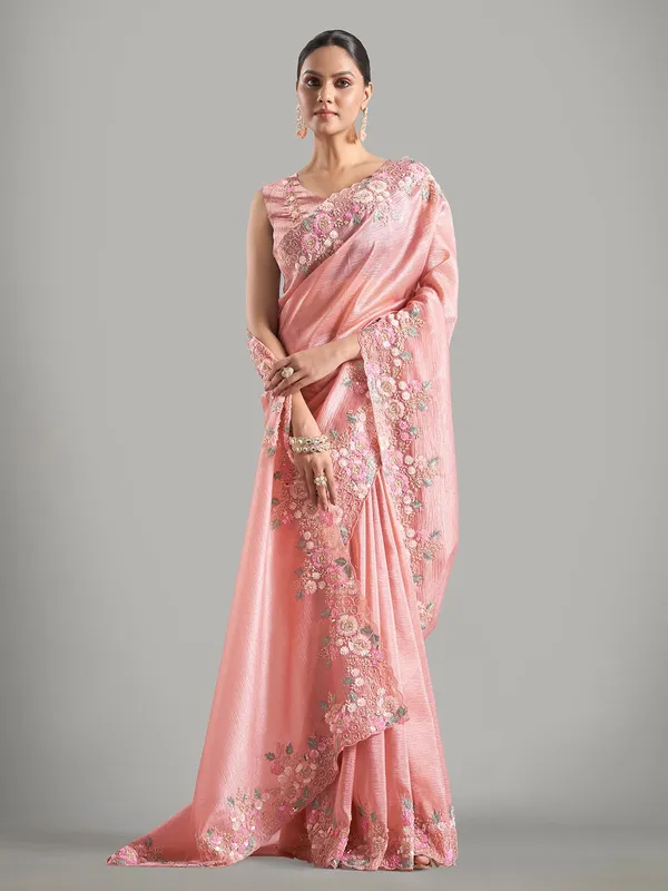 Stunning peach chiffon saree