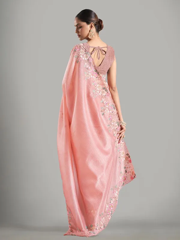 Stunning peach chiffon saree