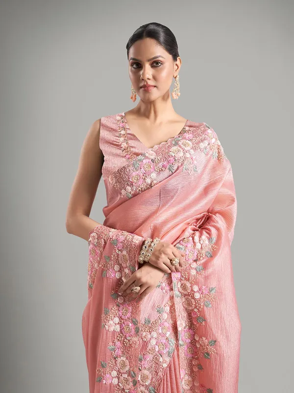 Stunning peach chiffon saree