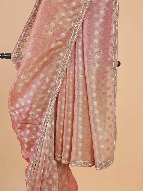 Stunning peach chiffon saree for wedding