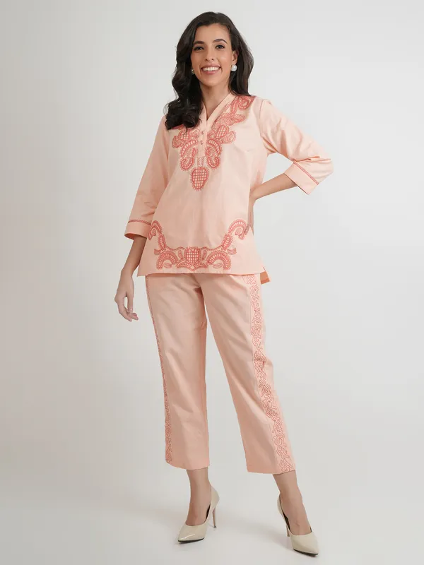 Stunning peach co-ord set in cotton silk