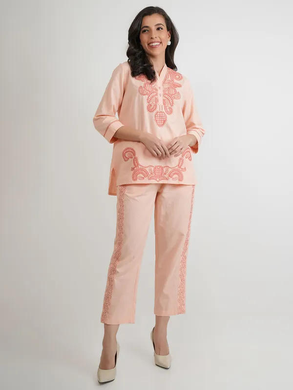 Stunning peach co-ord set in cotton silk